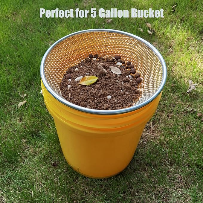2PCS YUEBM Gardening Sand Soil Compost Sifter Perfect for 5 Gallon Bucket, 1/4 Inch Mesh, 1/8 Inch Mesh
