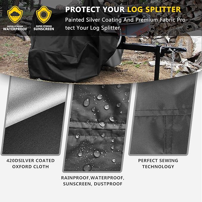 Log Splitter Cover for 30-37 Ton Gas-Powered Horizontal Log Splitters. Waterproof Outdoor All-Weather - Thickened and Tear-Resistant, Dustproof, Rainproof and UV-Proof
