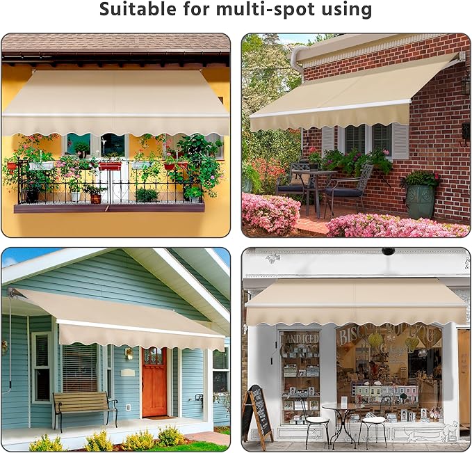 Yaheetech 10 × 8 Ft Patio Awning, Retractable Sun Shade Awning with Manual Crank Handle, Manual Aluminum Deck Awning for Patio/Balcony/Yard, 280g/m² Polyester, Beige