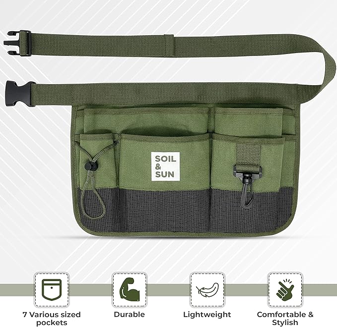 Soil & Sun Garden Tool Belt for Women, Tool Apron, Utility Belt Women, Teacher, Canvas Waist Apron with Pockets,Garden Aprons