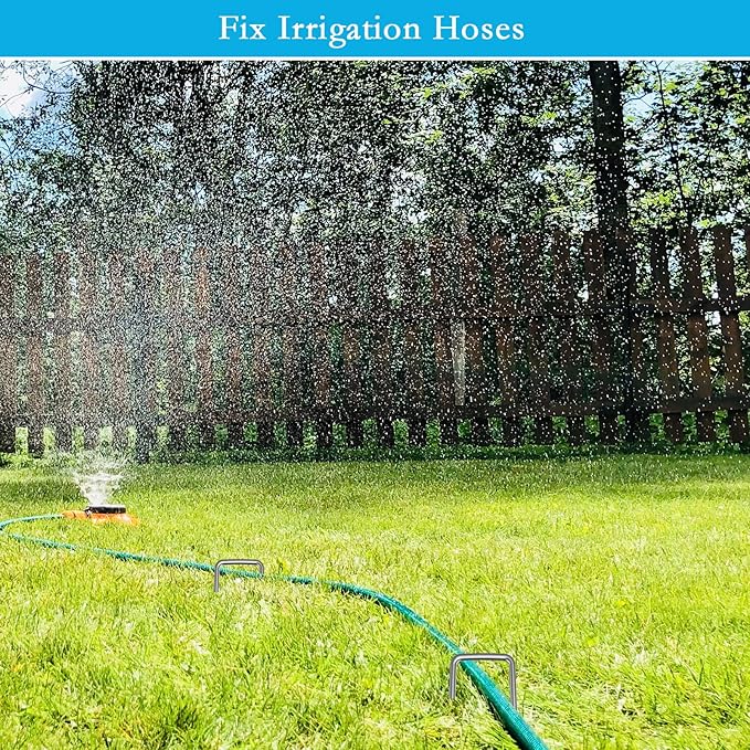 RAOOKIF 12 Inch Galvanized Garden Landscape Staples, 20/50/100/200Pcs Garden Metal Stakes, 11 Gauge Heavy Duty Ground Stakes for Decoration, Fence and Lawn Use, Fabric Pins (50, 12 Inch)