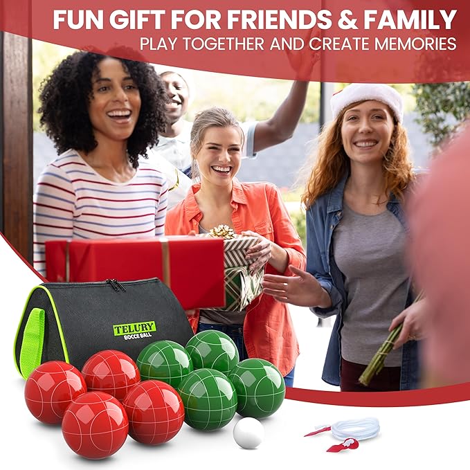 100mm Bocce Ball Set Regulation Size and Weight for Lawn, Beach Bocci Game for 2-8 Players (Green and Red)