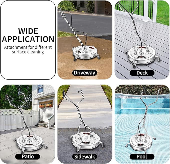 24" Pressure Washer Surface Cleaner with 4 Wheels - Stainless Steel Dual Handle Surface Cleaner for Pressure Washer Attachment for Concrete, Patio, Sidewalk, Deck and Driveways
