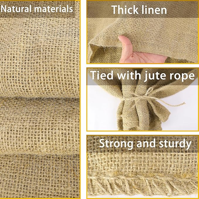 3 Pack 40" x 24" Burlap Winter Plant Cover Bags- Reusable Burlap Frost Cloth Plant Freeze Protection- Warm Burlap Sacks Plant Frost Blankets with Twine for Outdoor Garden Trees Potted Plants