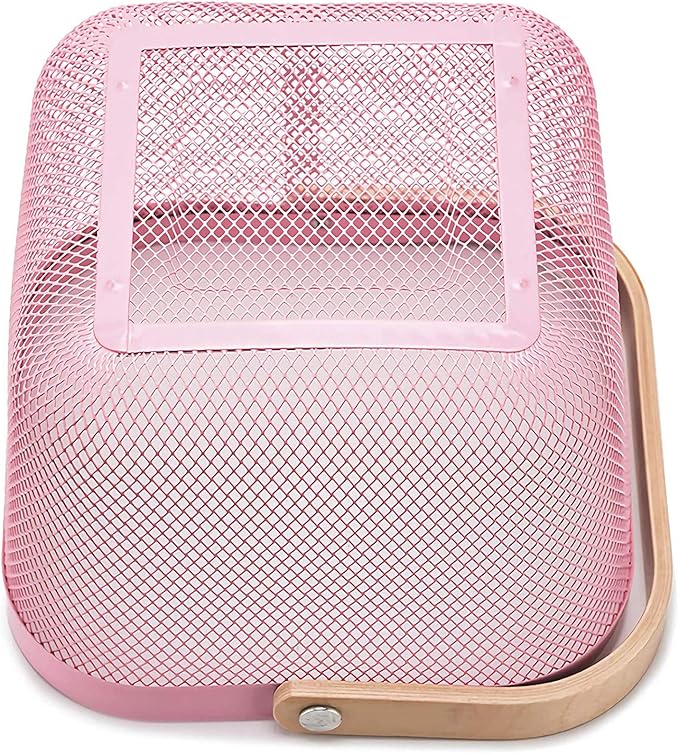 Metal Mesh Steel Basket, Storage Organizer Basket Multi-functional Hanging Kitchen Baskets Fruit Basket Bin with Bamboo Handle for Kitchen Bathroom Picnic Shopping Decor Cabinet Home, Pink