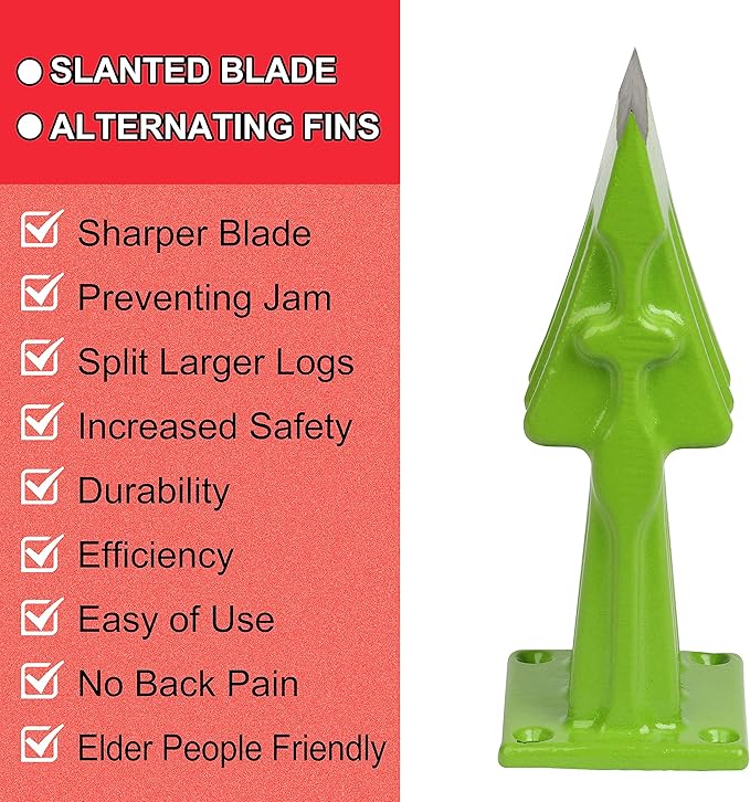Wood Splitter Manual Kindling Splitter Portable Log Splitter, Wedge Point Head, No Axe! 3 Inch, Green with Safety Black Cover
