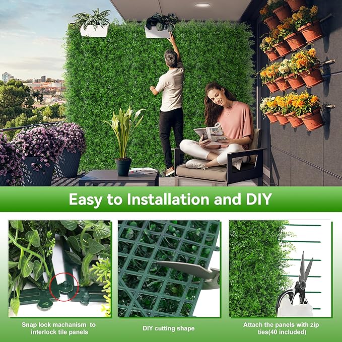 20"x20" 8pcs Grass Wall Panels, Artificial Fern Grass Backdrop with UV Protection, Fake Greenery Plant Boxwood Panels, Green Wall Decor for Outdoor Indoor Patio Garden Backyard