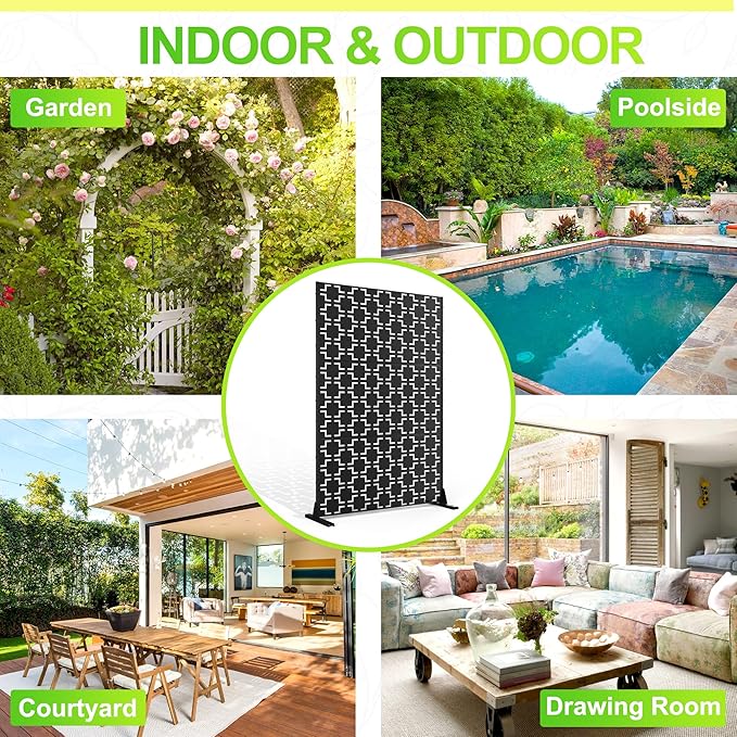 Outdoor Privacy Screen,72" H×47" W Metal Privacy Screen, Freestanding Privacy Fence Panels for Patio