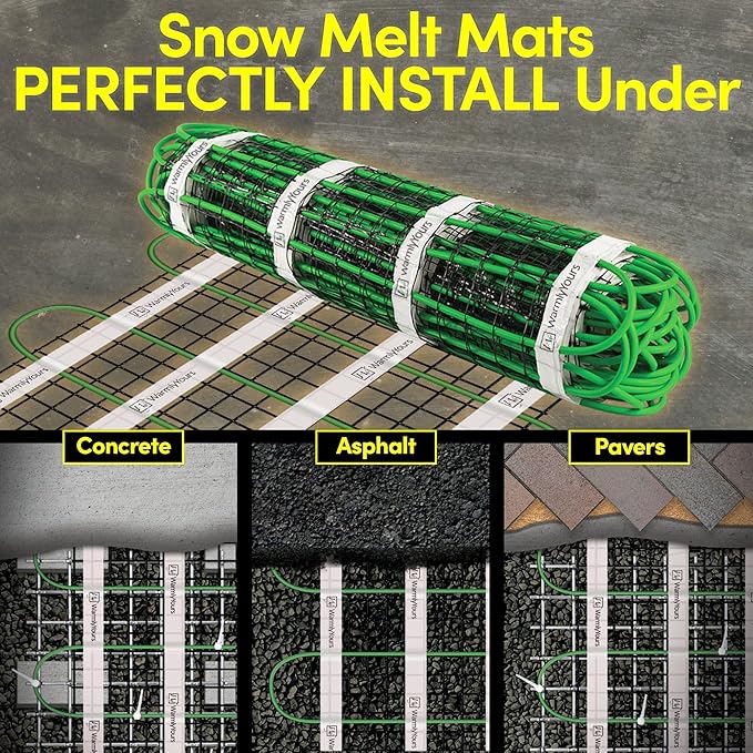 WarmlyYours 3x15 ft. Electric Ice and Snow Melting Mat 120V 2250 Watts - Embedded Under Asphalt, Concrete, or Pavers - Radiant Heated Driveway, Walkways, Sidewalks, Patios, Porch, Ramps PowerMat