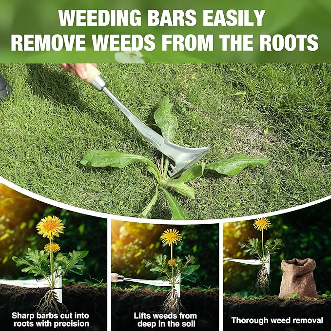 WORKPRO Crack Weeder, 13.5" Stainless Steel Crevice Weeding Tool with Wooden Handle, L-Shaped Side-Walk Weed Puller Spatula, for Garden Lawn Yard Patio Terrace Paving Garden Tool