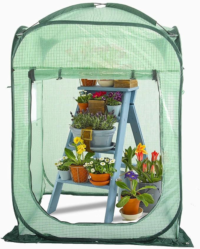 Porayhut Pop Up Greenhouse Tent,Portable X-Large Walk-in Flower House ,Indoor Outdoor Gardening Plant Sunshine Room with PE Mesh Cloth Cover for Protecting Plant from Cold Frost & Birds