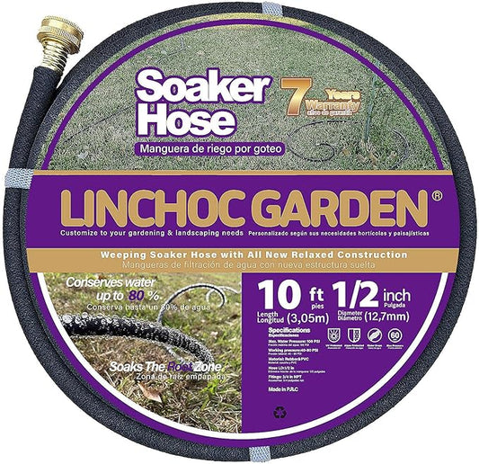 LICNCHOC GARDEN Soaker Hose 10ft,1/2 INCH Flexible Durable Garden Hose for Efficient Watering, Leak-Proof Design 100% Recycled Rubber,Ideal for Lawns,Gardens & Flower Beds