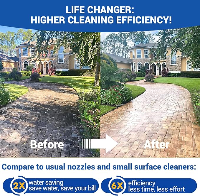 MEKOH 18" Pressure Washer Surface Cleaner 4500 PSI，4 Wheels Stainless Steel Power Washer Attachment for Driveway Sidewalk Patio Concrete Cleaning, 1/4'' Quick-Connect, 1 Extension Wand&5 Spray Nozzles