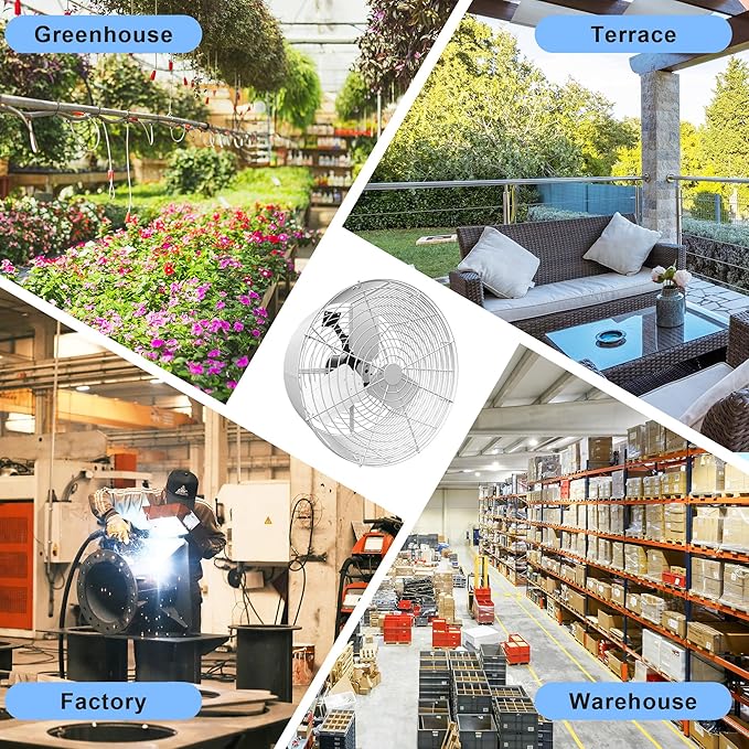 Greenhouse Air Circulation 1/3 HP 115V Ceiling Wall Mount Fan 5470CFM High Speed Circulation Fan for Greenhouse, Warehouse, Patio, Garage