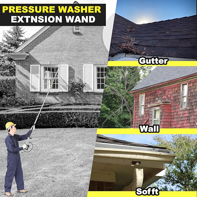 18FT Telescoping Pressure Washer Wand, Pressure Washer Extension Wands, Power Washer Gutter Cleaner with 5 Spray Nozzle Tips, 2 Hose Adapters