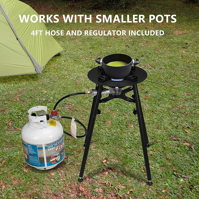Onlyfire Propane Paella Burner Stand Set with 21" Paella Pan, Outdoor Gas Cooking Kit, Portable Gas Cooker with Wok for Backyard Camping Tailgating RV, 4FT Hose, GS300