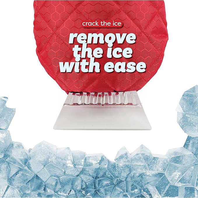 SCRUBIT Ice Scraper with Glove - Car Windshield Scraper for Ice and Snow w/Fleece Mitt - Quickly Scrape and Remove Snow While Staying Warm - Waterproof & Windproof - Car Scraper Snow Brush (Red)