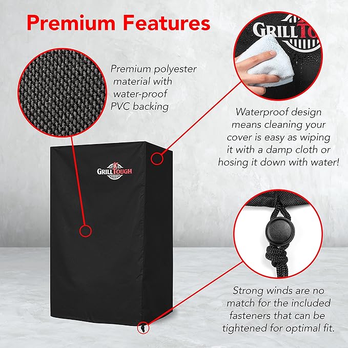 Heavy Duty Smoker Cover for Outdoor Grill – Fits Popular Smoker Brands & Pro 575 Series Grills – Waterproof, Weather Resistant, UV & Fade Resistant with Adjustable Straps – Black