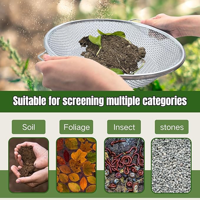 3PCS Soil Sifter for Gardening, Rock Sifter for 5gallon Bucket, Dirt Sifter Compost Sifter, Sifter for Gravel Sawdust Vermicompost, 3mm, 6mm,8mm, Soil Sifter with Handle