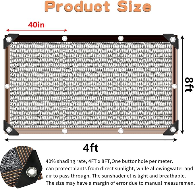 QLOFEI Shade Cloth for Patio, 40-50% Sunblock Mesh Tarp Shade Cloth with Grommets, Anti-UV Shade Neting Cover for Garden Kennel Chicken Coop Pergola Greenhouse Plants Cover, 4x8 FT