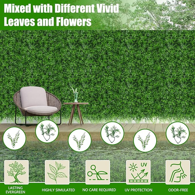 20"x20" 12pcs Grass Wall Panels, Artificial Fern Grass Backdrop with UV Protection, Fake Greenery Plant Boxwood Panels, Green Wall Decor for Outdoor Indoor Patio Garden Backyard