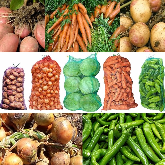 24 Pack 20'' x 14'' Mesh Onion Bags, Reusable Drawstring Fresh Produce Storage Bags for Onions, Vegetables, Potatoes, Citrus, Crawfish Firewood