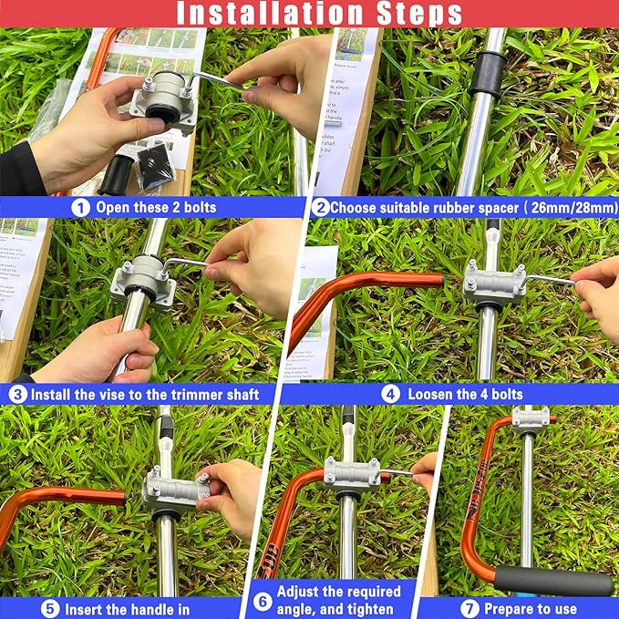 Ergonomic Trimmer Handle Grip for Weed Wacker Extension Handle, Ergonomic String Trimmer Handle Lawn Trimmer Grips with Bracket Clamp for String Trimmer, Lawn Care, Landscaping (Orange)