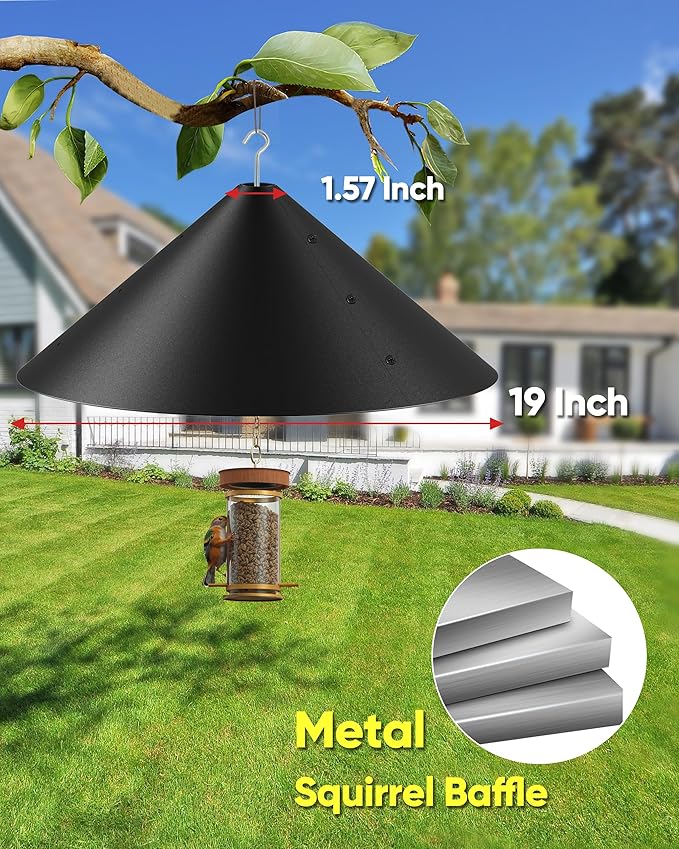 19 Inch Metal Squirrel Baffle for Bird Feeder, Hanging Baffles for Squirrel Proof Bird Feeders, Outdoor Cover Rain Guard, Rust Chew Proof Heavy Duty