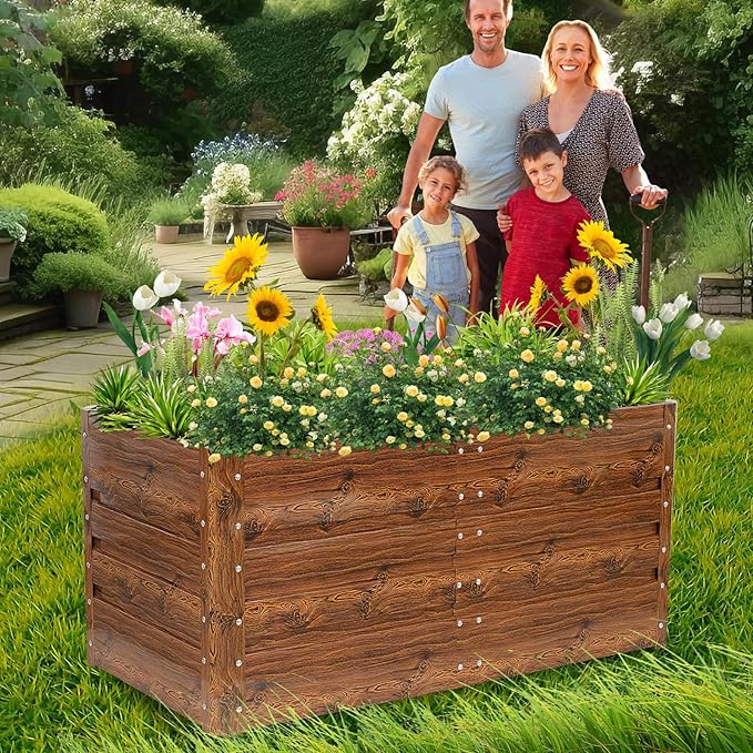 1MORE Raised Garden Bed- 4x2x1.8ft Planter Garden Boxes Outdoor, Raised Beds for Gardening, Large Metal Garden Bed Kit for Vegetables Flower, Deep Root Planter Raised Beds with Tools.Grain