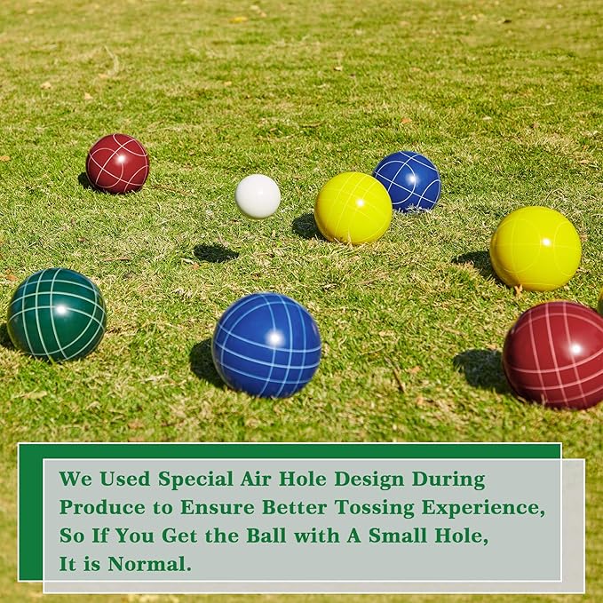 Olsa 90/100/107mm Bocce Balls Set Outdoor Games,Bocci Ball Yard Games Backyard Game Set with 8 Poly-Resin Balls, 1 White Pallino, Premium Carrying Bag, Outdoor Game for Adults Family