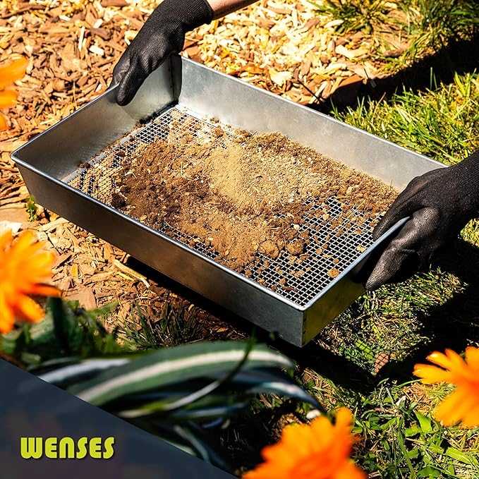 Soil Sifter, Wide Size (17.5 x 11.5 inches) with 1/8-inch Mesh, Garden Sieve for Dirt, Sand, Rocks, and Compost