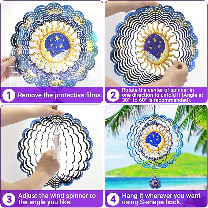 Metal Wind Spinners Outdoor Hanging Zodiac Signs Wind Spinner Moon Wind Catcher Outdoor Hanging Decor Wind Chime Metallic Wind Spiral, Wind Spinners for Yard and Garden Patio Porch, Worth Gift