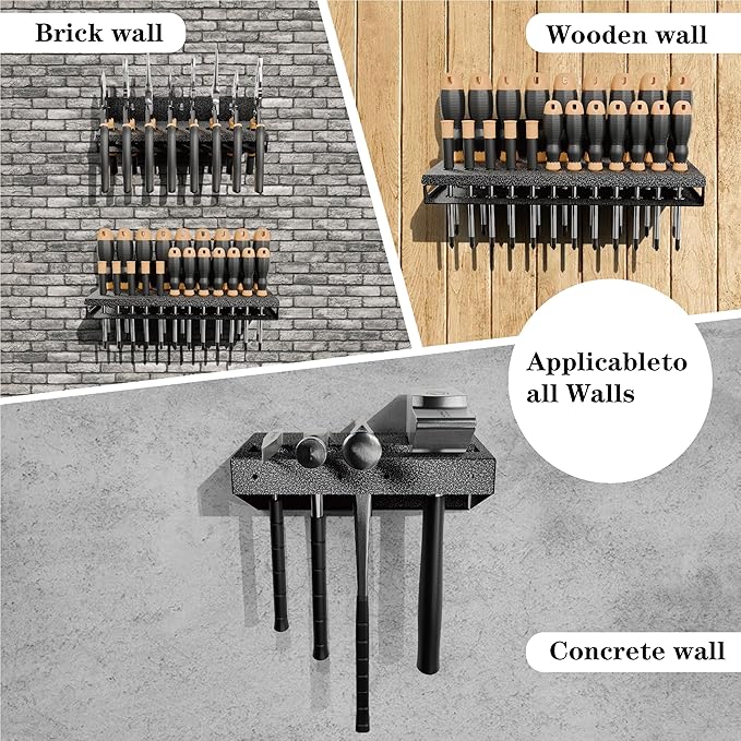 Screwdriver Holder, Pliers Holder, Hammer Rack, Set of 3 Tool Holder Organizer, for Workbench for Workshop, Shed, Garage, Home, Stores