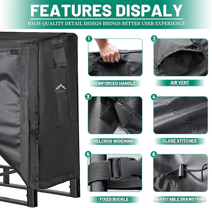 Himal 4ft Waterproof Firewood Cover, Heavy Duty 600D Oxford Outdoor Storage Wood Rack Cover with Buckle (Log Rack not Included)