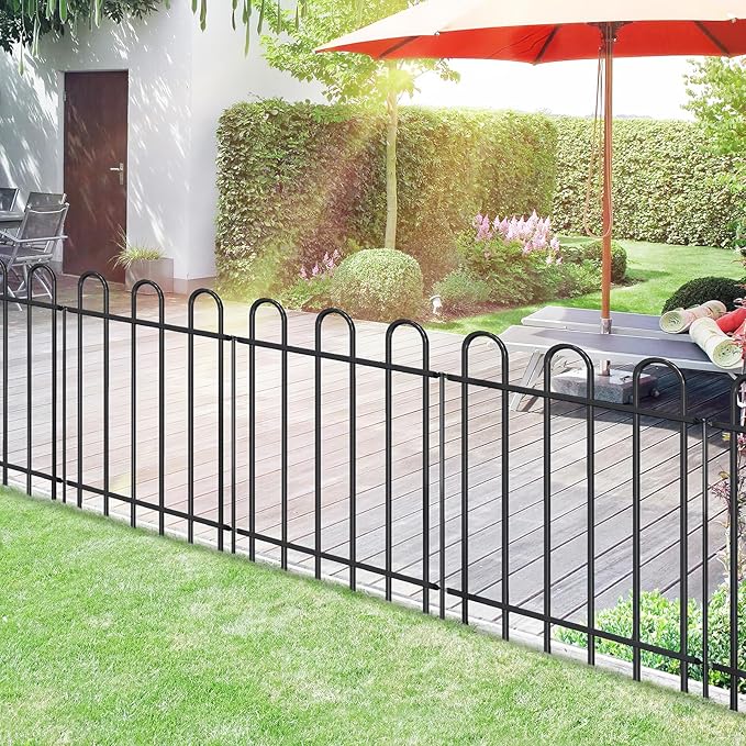 Metal Garden Fence 30 in H x 16 ft L, No dig Garden Border Yard Fencing, Dog Fence Outdoor Temporary Animal Barrier for Flower Bed Lawn and Patio, 8 Panels + 9 Stakes Black