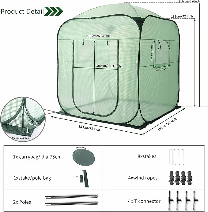 Porayhut Pop Up Greenhouse Tent,Portable X-Large Walk-in Flower House ,Indoor Outdoor Gardening Plant Sunshine Room with PE Mesh Cloth Cover for Protecting Plant from Cold Frost & Birds