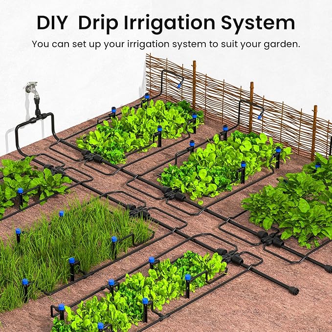 MIXC 230FT Quick-Connect Drip Irrigation System Kit, Automatic Garden Watering System with 1/4" & 1/2" Fast-Lock Tubing - Adjustable Nozzles & Sprinklers for Garden, Greenhouse, Lawn, Potted Plants