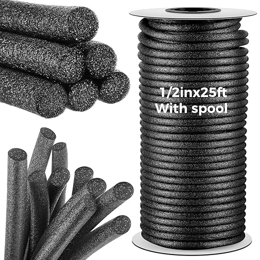 1/2 Inch x 25 ft Foam Backer Rod for Gaps Joints Concrete Crack Filler Caulk Saver Bulk Foam Backing Rod Concrete Filler Rope for Weather Stripping Door Seal (Black)