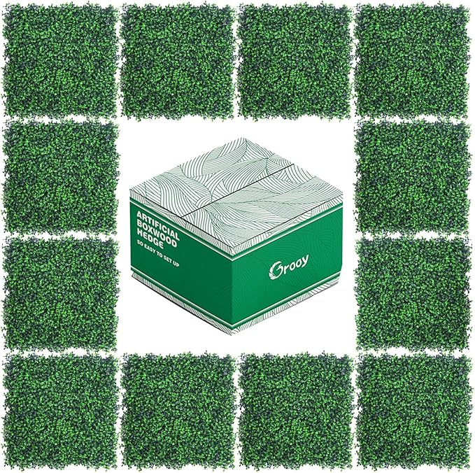 20"x20" Grass Wall,12PCS Artificial Boxwood Panels,4 Layers Plant Wall, Greenery Backdrop,Privacy Hedge Screen,Green Panels Decor for Outdoor Garden and Indoor Home Wedding