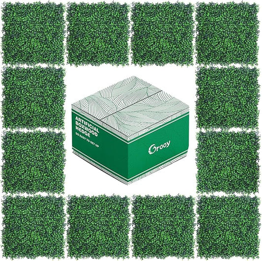 20"x20" Grass Wall,12PCS Artificial Boxwood Panels,4 Layers Plant Wall, Greenery Backdrop,Privacy Hedge Screen,Green Panels Decor for Outdoor Garden and Indoor Home Wedding