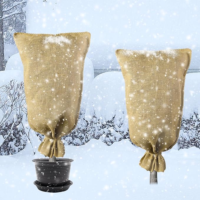 2 Pack 40" x 24" Burlap Winter Plant Cover Bags- Reusable Burlap Frost Cloth Plant Freeze Protection- Warm Burlap Sacks Plant Frost Blankets with Twine for Outdoor Garden Trees Potted Plants