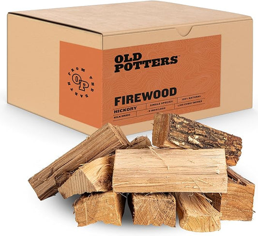 Old Potters Kiln Dried Firewood - Hickory, 1100 Cu. in, 16-18 Logs ~ 8" x 2.5" Logs. Cooking Wood for Grilling, Smoking, and Firepits, Hickory.