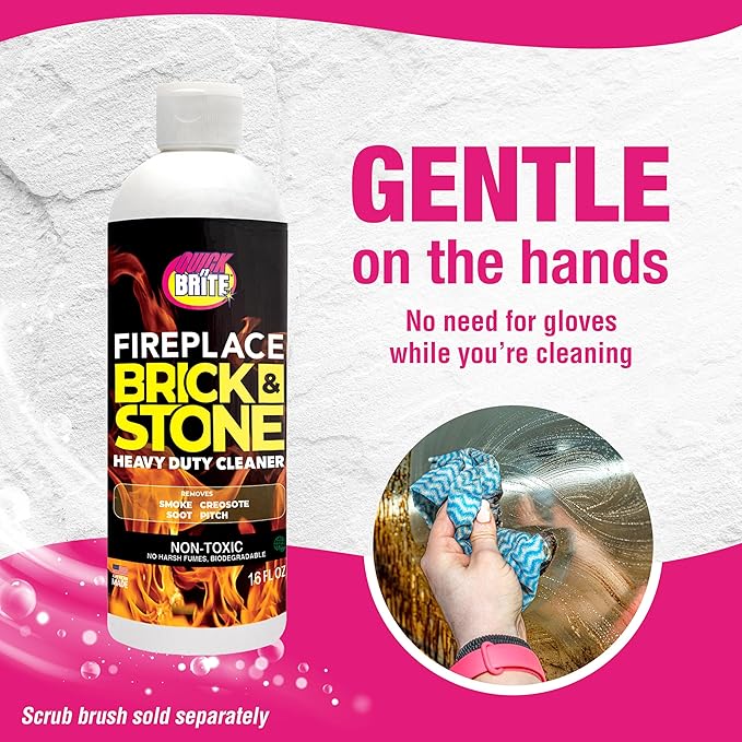 Quick ‘n Brite Fireplace Gel Cleaner for Brick, Stone, Rock, Tile, and Marble, Nonabrasive Fireplace Cleaner, Made in the USA, 16 oz