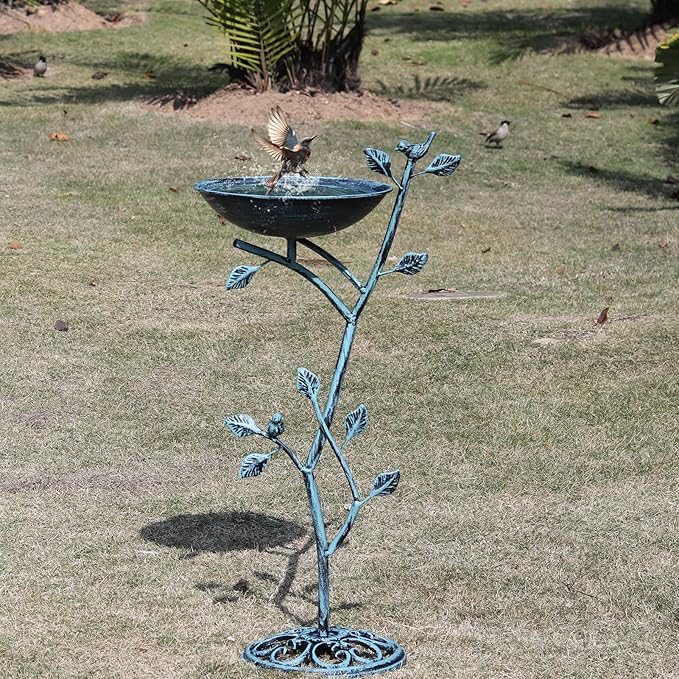 11.4" W x 31" H Cast Iron Pedestal Bird Bath, Birdbaths for Outdoors,Bird Bath for Outside,Vintage Metal Bird Bath Garden Yard Decor