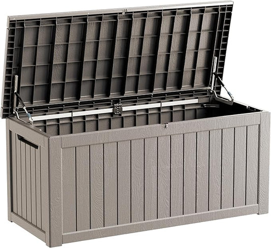 270 Gallon Lockable Resin Deck Box, Waterproof & UV-Resistant Outdoor Storage Box for Outdoor Cushion Storage, Garden Tools & Pool Accessories Storage, Gray