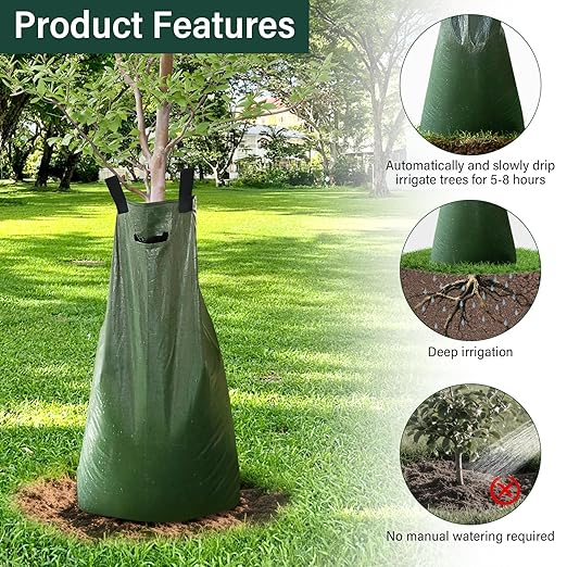 10 Pack Tree Watering Bags, 20 Gallon Slow Release Gator Bags for Trees, Durable PVC Tree Drip Irrigation Bags with Heavy Duty Zipper, Deep Root Targeting