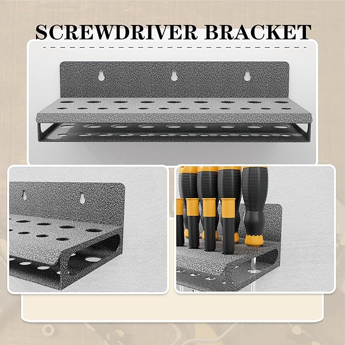 Screwdriver Holder, Pliers Holder, Hammer Rack, Set of 3 Tool Holder Organizer, for Workbench for Workshop, Shed, Garage, Home, Stores