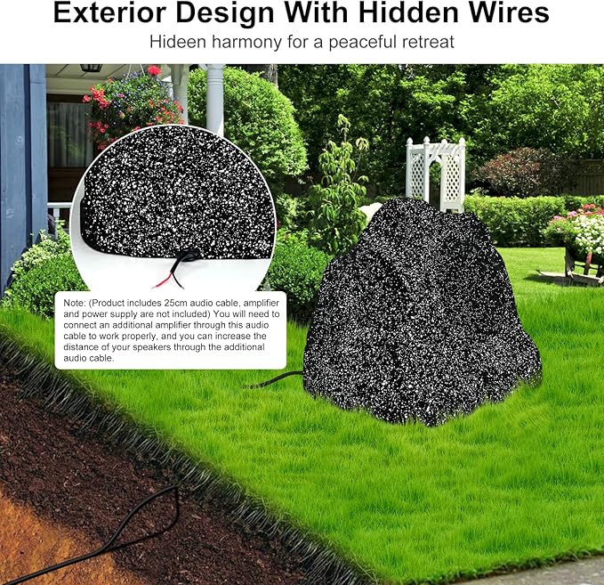 Herdio 8" Outdoor Rock Passive Speakers 600 Watt,IPX7 Waterproof,Hardwired, for Pool,Garden,Deck,Outdoor Activities (Black,Pair)