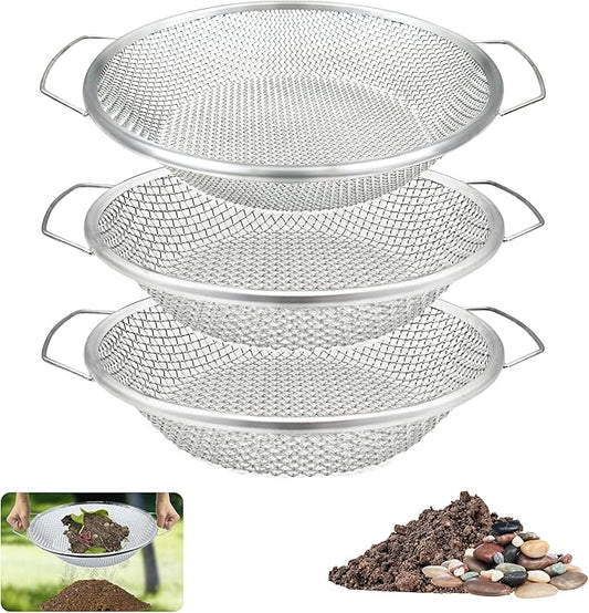 3PCS Soil Sifter for Gardening, Rock Sifter for 5gallon Bucket, Dirt Sifter Compost Sifter, Sifter for Gravel Sawdust Vermicompost, 3mm, 6mm,8mm, Soil Sifter with Handle