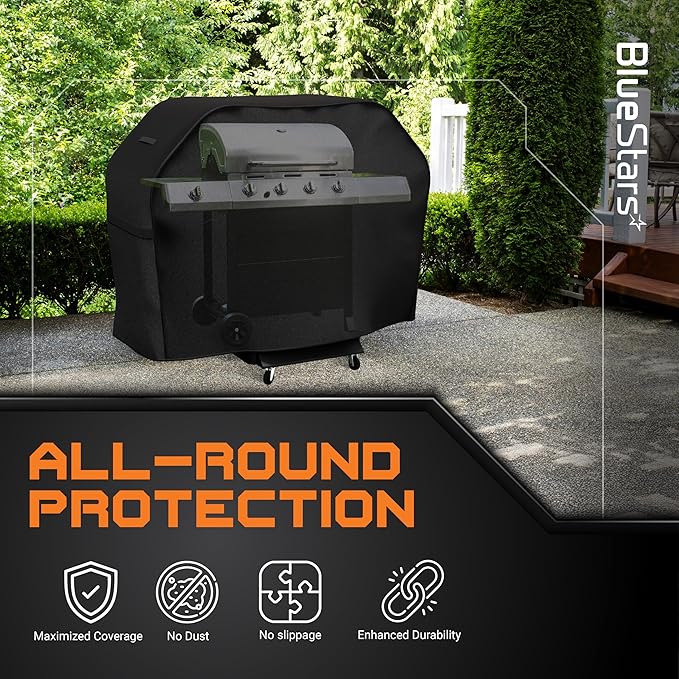BlueStars 55 inch Grill Cover – Heavy‑Duty Waterproof 600D BBQ Cover for Outdoor Gas Grills, Compatible with Genesis, Weber, Char‑Broil & Nexgrill Models, UV & Rip‑Resistant, Black